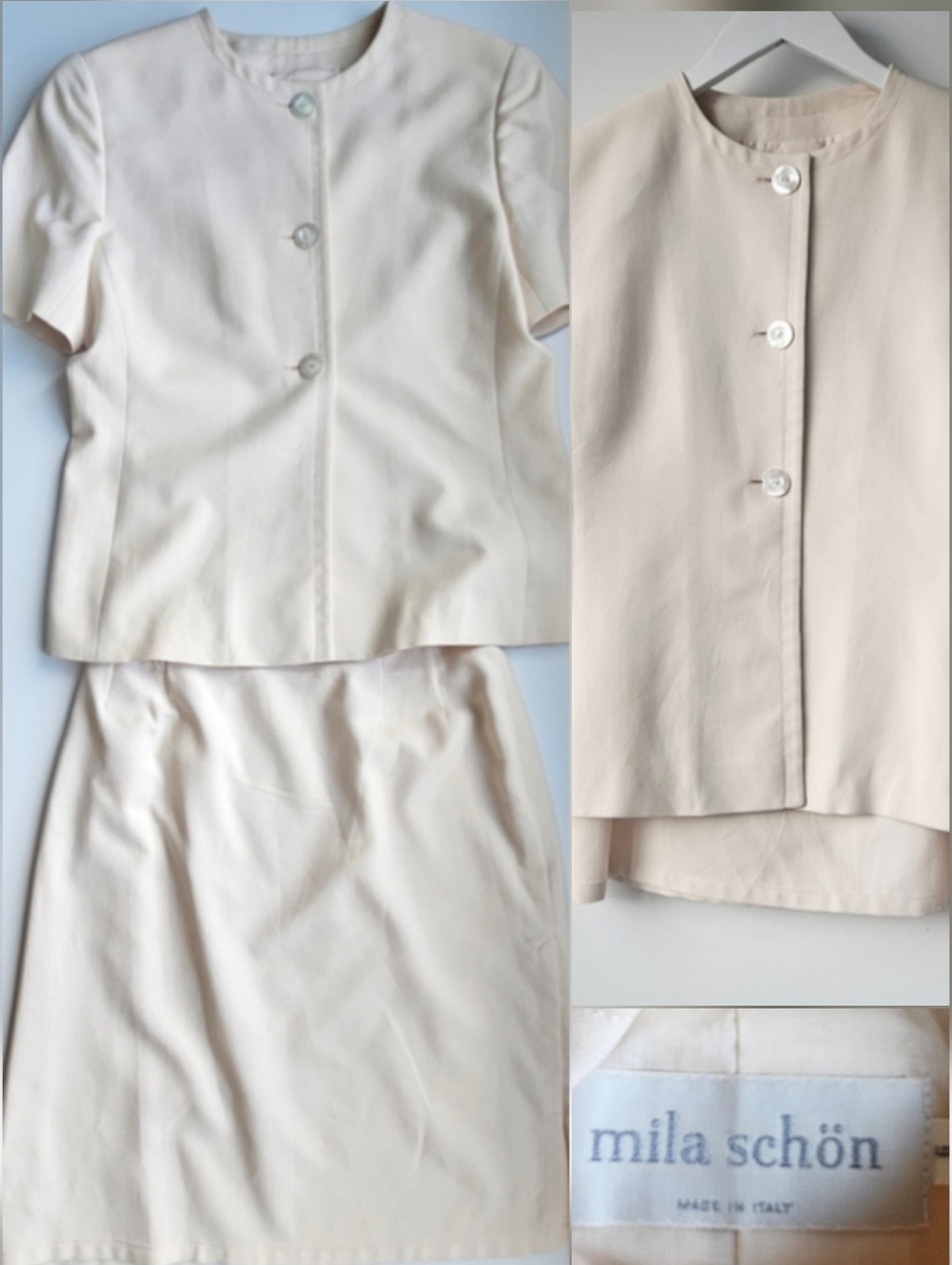 Mila Schon Italy Buttercream Collarless Short Sleeve Knee Length Skirt Ensemble